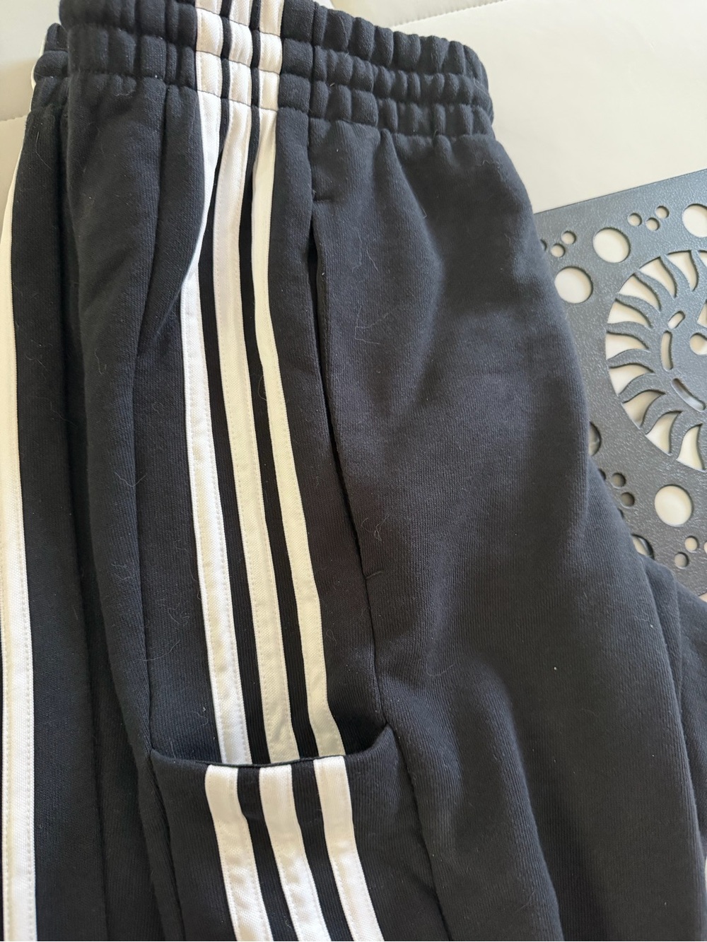 Adidas Black Joggers with White Triple Stripes medium